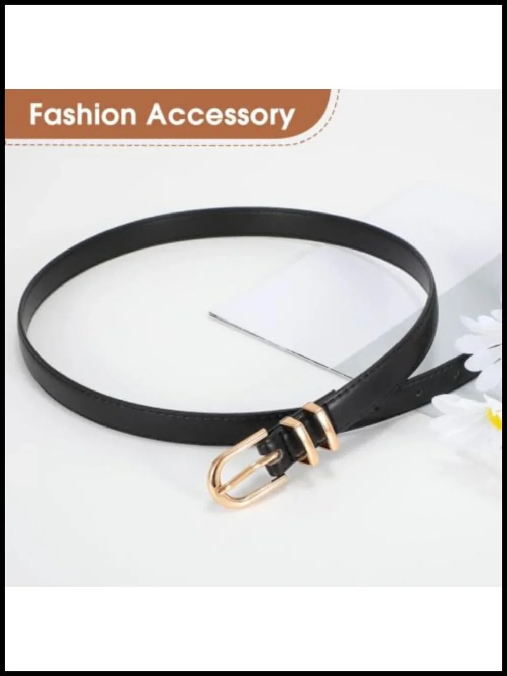 Womens Skinny Faux Leather Belt with Gold Buckle for Jeans Dress Pants